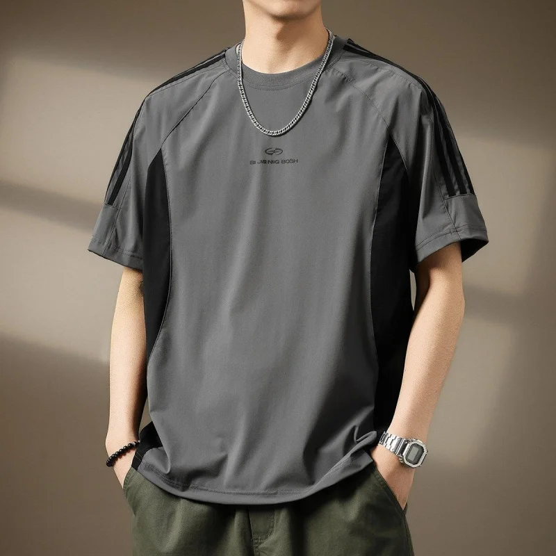 Men's American Loose Sun Protection Short Sleeve Round Neck T-Shirt for Summer Sports and Daily Outdoor Activities