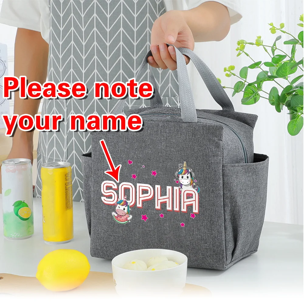 

Персонализированный пакет для обеда с индивидуальным именем, простая сумка для еды для пикника, практичная утолщенная верхняя сумка-холодильник большой емкости, сумка с ручкой