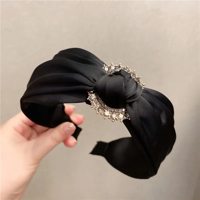 Women Girls Satin Knot Rhinestone Hairband Headband Hair Jewelry Hair Accessories