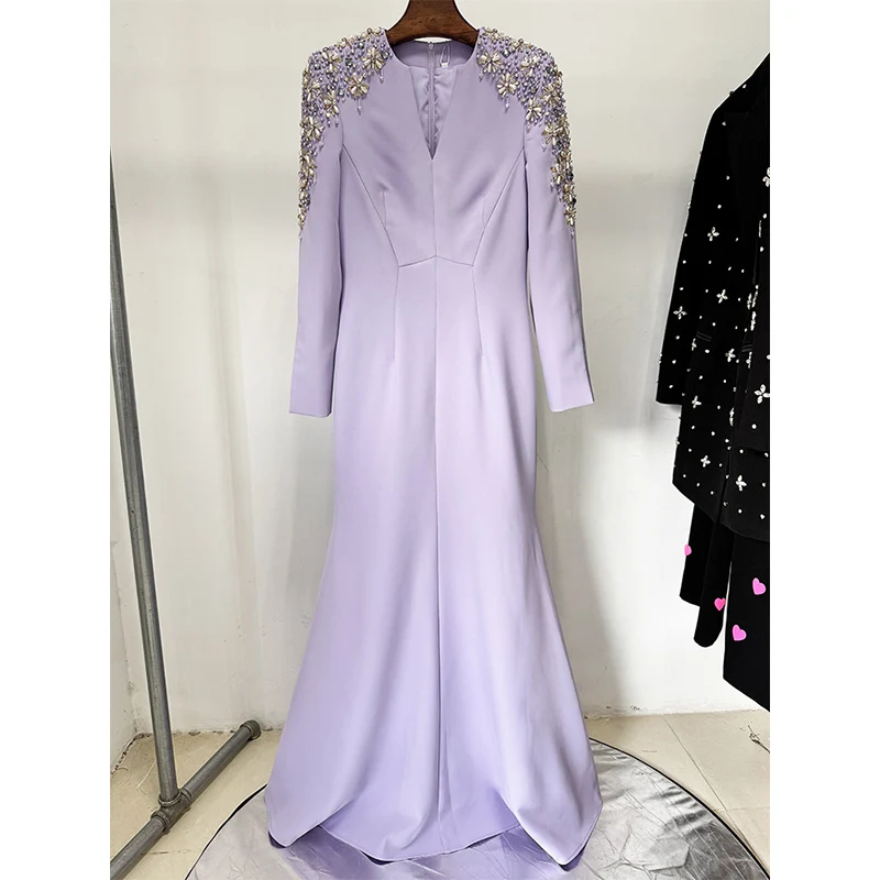 Abiti da sera HIGH STREET La più recente moda 2025 Designer Party Vestido Diamanti da donna Abito lungo diviso con perline Abito lungo lungo فساتmavera