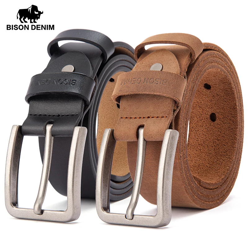 

BISON DENIM Genuine Leather Vintage Men Belt Luxury Designer Business Waist Strap High Quality Casual Belt for Male's Jeans