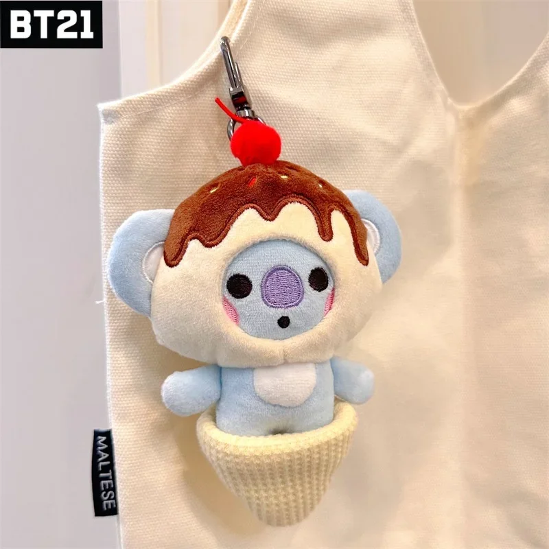 BT21 Popular Anime Kawaii COOKY KOYA  keychain pendant 10CM small animal cross-dressing dessert cake plush doll backpack pe