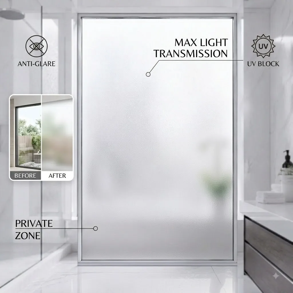Home Decor Self‑Adhesive Glass Window Film Solid Sandblasted Frosted Privacy Sticker UV Rejection Living Room Glass Door Decal