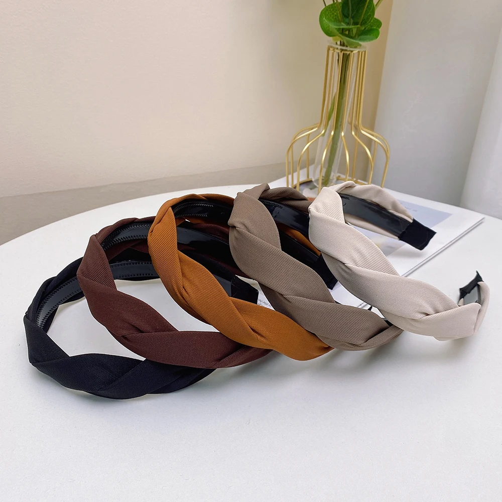 طوق برأس ملتوي أحادي اللون للنساء ، ربطة رأس بسيطة الطراز ، رباط شعر أنيق ، إكسسوارات نسائية #2