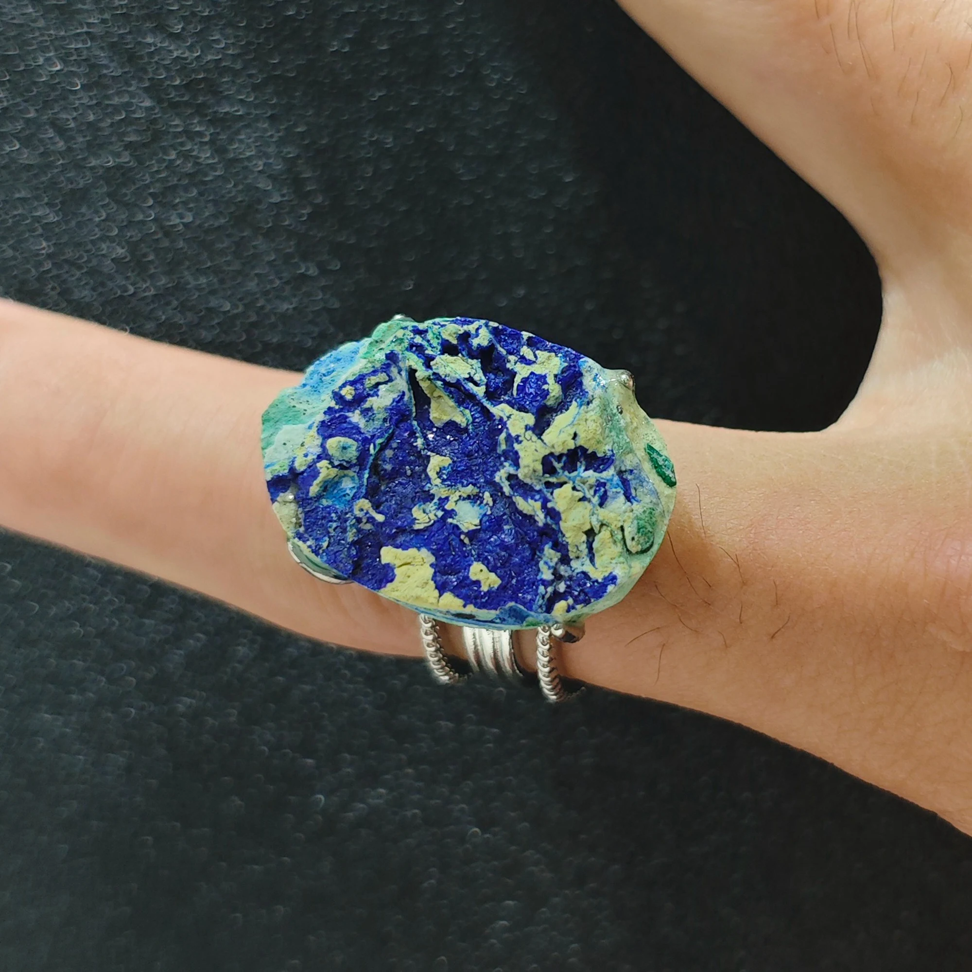 Natural Azurite Druzy Geode Ring 25-35mm Gemstone Adjustable Open Ring Statement Jewelry 1 Pc