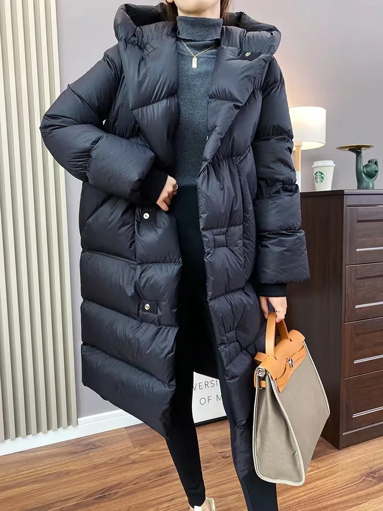 Winter Fashion New Women\'s Down Jacket Loose Commuting Casual Warm Hooded White Duck Down Jacket