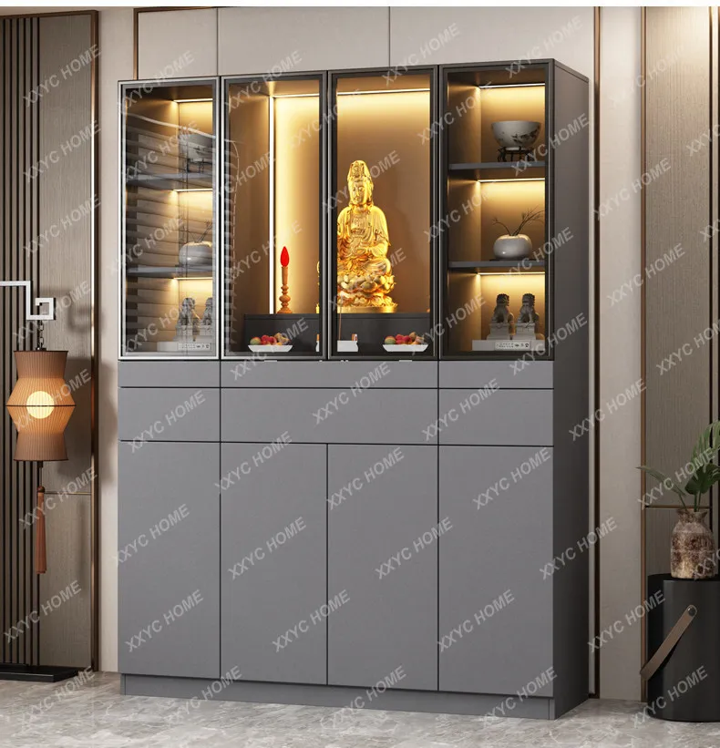 Household Bodhisattva Devotion Table Glass Door Buddha Cabinet God of Wealth Cabinet
