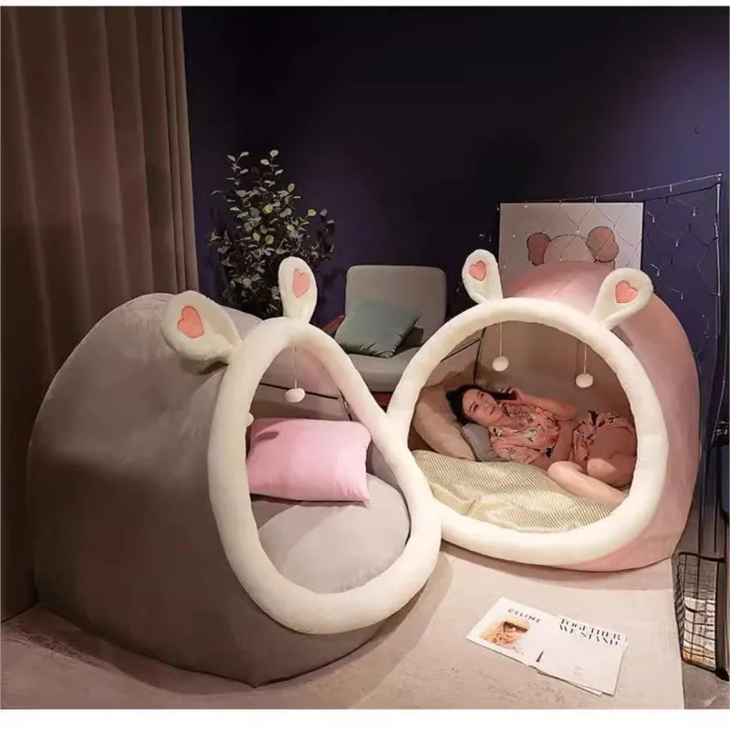 Tente en peluche respirante pour adultes et enfants, maison confortable, canapé Tatparesseux, accent de chat au sol, coussins de Noël mignons,