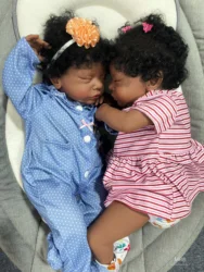 19Inch African American Doll Twins Romy Black Skin Reborn Baby Finished Newborn With Rooted Hair Handmade Toy Gift For Girls