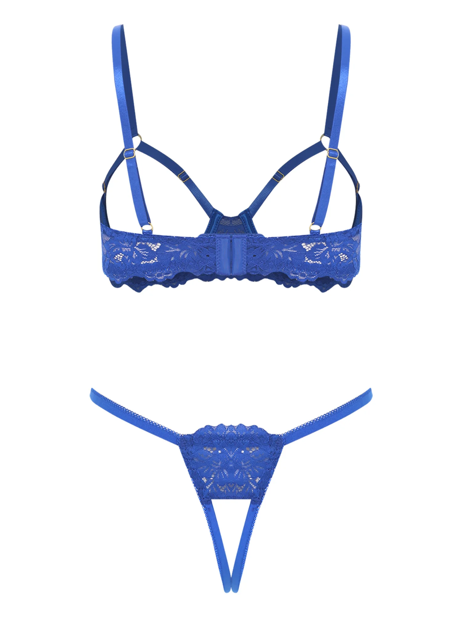 여성 란제리 레이스 브라 끈 팬티 세트, 젖꼭지 노출 브라와 G 스트링 레이스 끈 팬티, 에로틱하고 유혹적인 나이트 속옷