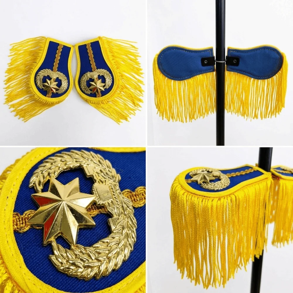 Smooth Satin Fabric Epaulettes Alloy Decorative Emblems Imitation Metallic Tassels Shoulder Badges Hidden Safety Pins