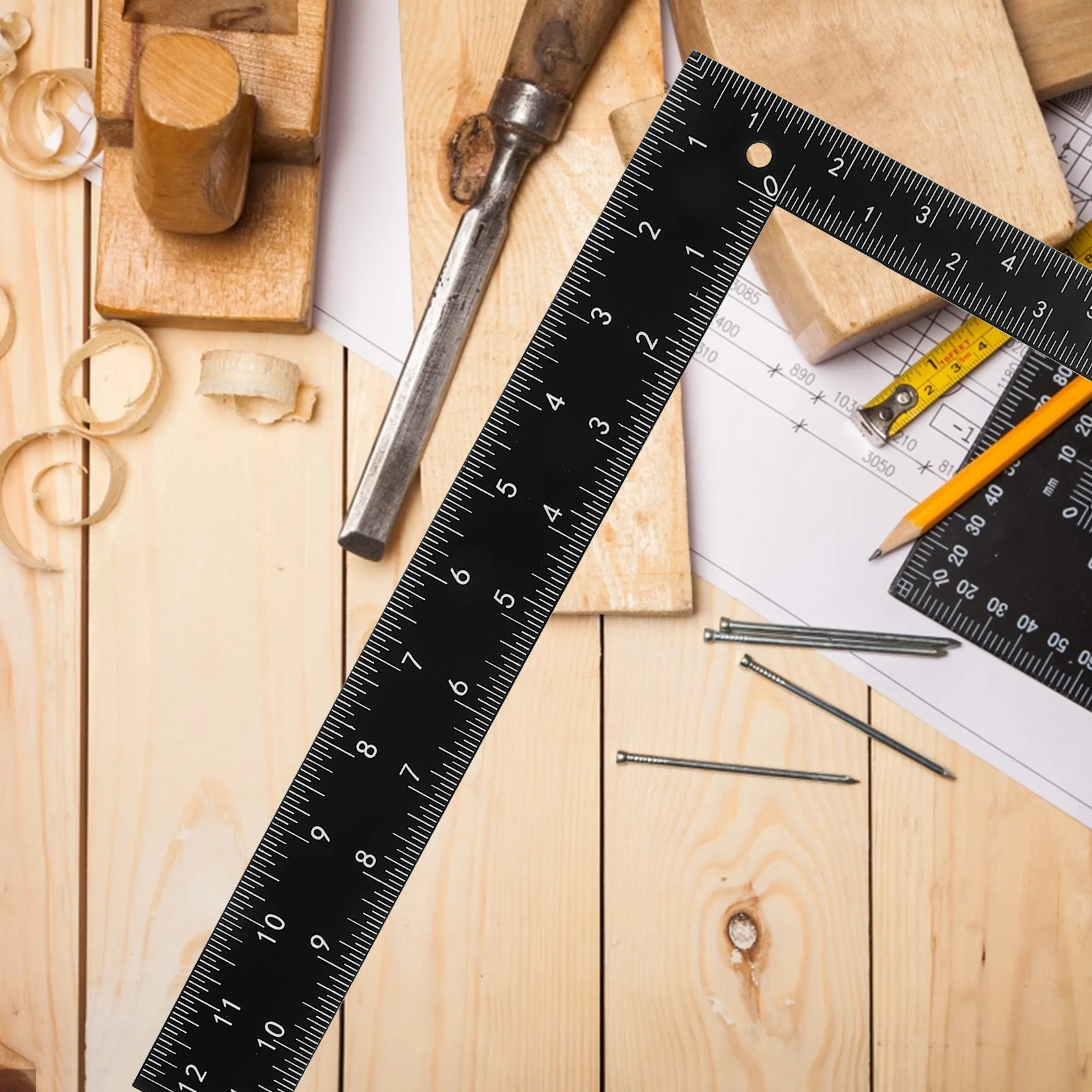 Black Right Angle Steel Ruler 90 Degree Measuring Tool For Woodworking Crafting Drawing Layout Instruments