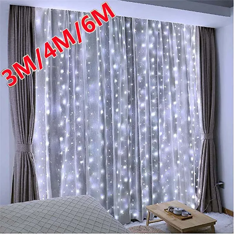 

Curtain LED String Lights Christmas Decoration 6m Remote Control Holiday Wedding Fairy Garland Lights for Bedroom Outdoor Home