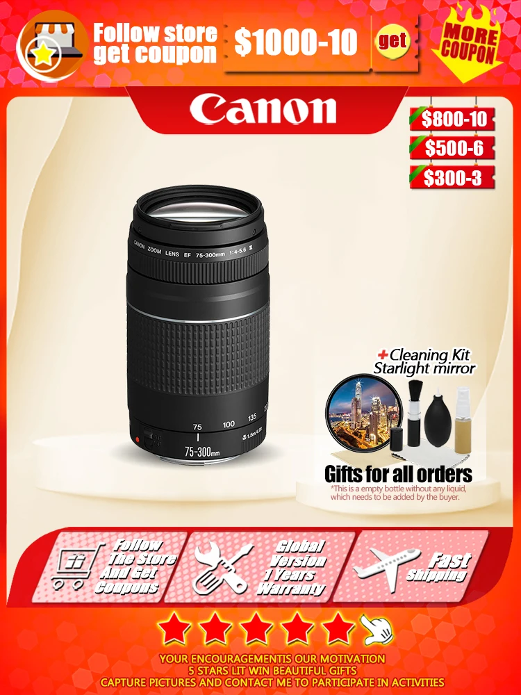Teleobjetivo Original para Canon EF 75-300mm F/4-5,6 III, lente para Canon EOS 1300D 650D 700D 60D 70D 80D 6D 7D 5D2 5D3 T3i T5i T6