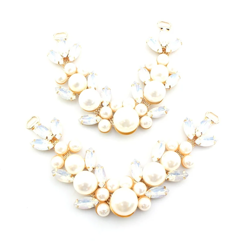 1Pair Alloy Pearl Crystal Rhinestone Shoe Chain Buckle Bikini Flip Flops Connectors Metal Apparel Bags Cap DIY Garment Sewing