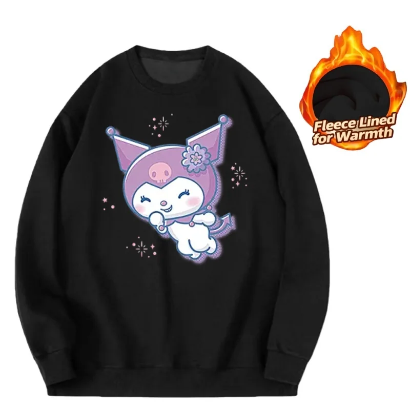 

Топ с длинными рукавами и круглым вырезом с принтом серии Sanrio, милая и теплая футболка с длинными рукавами и круглым вырезом на флисовой подкладке, 100% хлопок