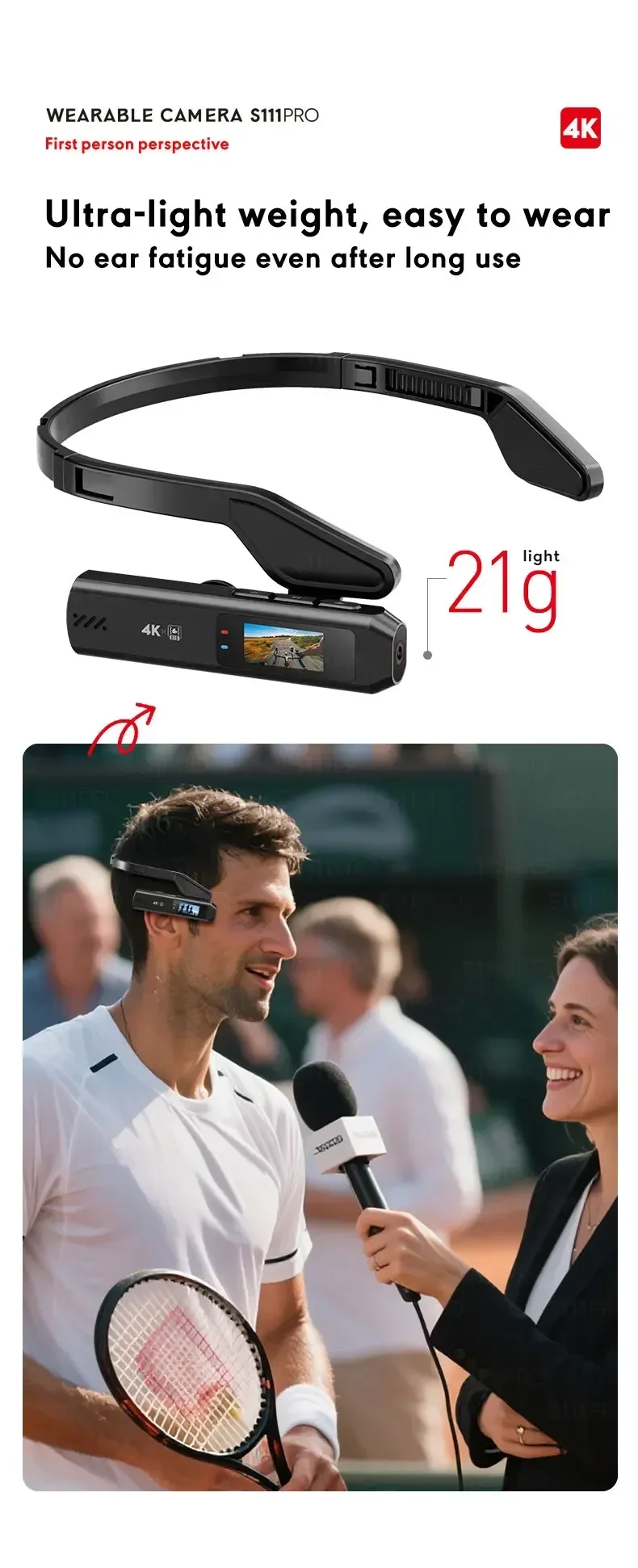 S111Pro 4K 0,96-Zoll IPS Farbbildschirm POV-Brillenkamera EIS 40MP First-Person-View Freihändige Camcorder-Kamera für Vlogging – Detail 6