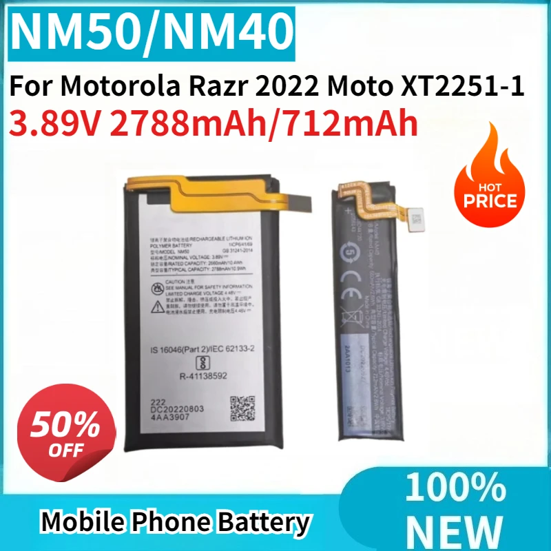 

Brand-New NM40 NM50 712mAh/2788mAh Replacement Battery For Motorola Razr 2022 Moto XT2251-1 Mobile Phone Battery