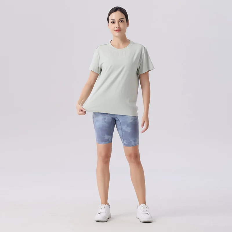 Women Fitness Quick Drying T-shirt Yoga Wear Sports Casual Round Neck Loose Stretch Short Sleeves Shirts for Summer