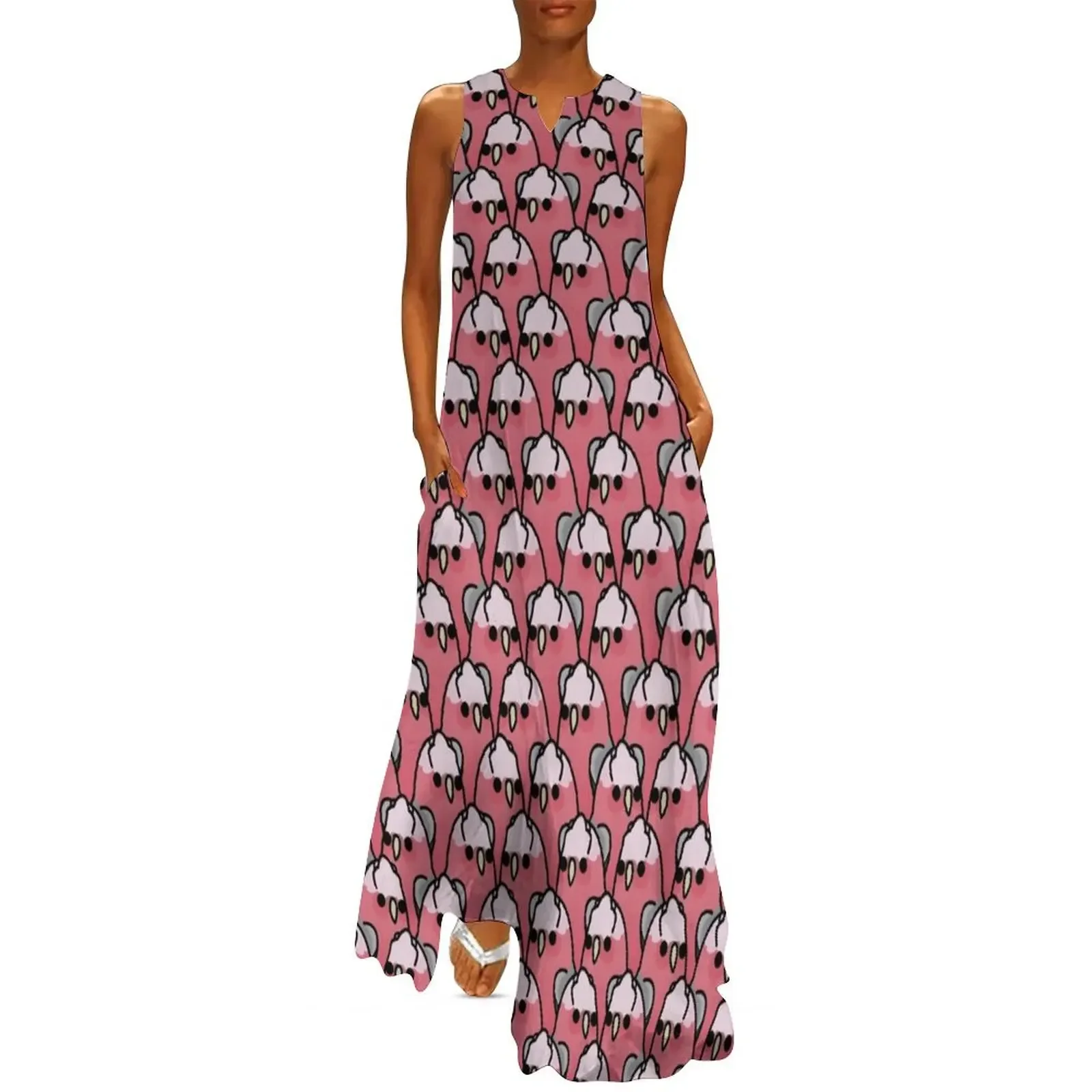 

Too Many Birds! - Galah Cockatoo Long Dress Beachwear summer women's suit evening dress women Dress