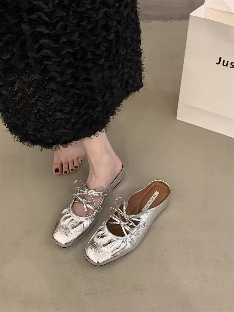 

Серебряные женские сандалии на плоской подошве с высокой стелькой Slip-On oes, удобные дышащие летние новые летние сандалии Fairy Sle для ...