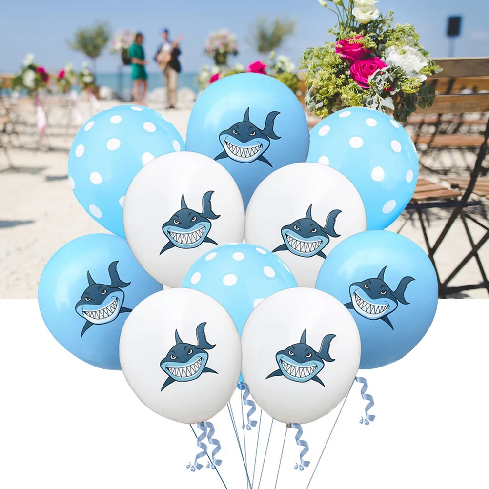 

10pcs 12inch Printed Latex Balloons Colorful Shark Pattern Balloons Home Decor for Party Birthday (White+Light Blue+Light )