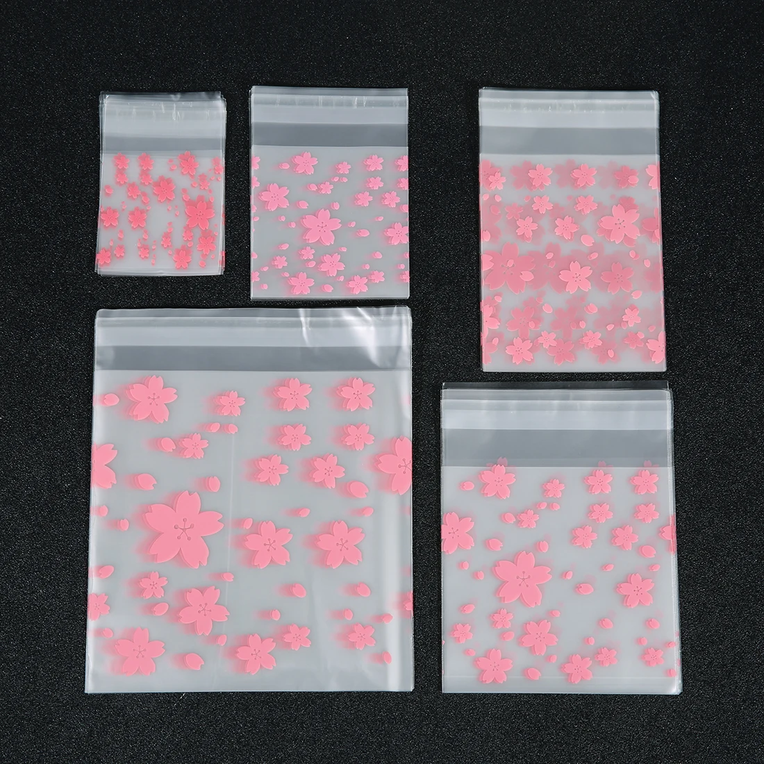 100pcs Multi Size Sakura frosted translucent Self-Adhesive bag Snack Candy Cookie Bag Gift Bags Wedding Birthday Party Supplies