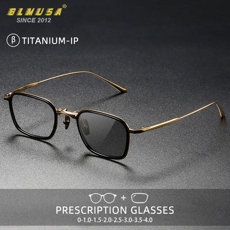 BLMUSA Fashion Titanium Business Men Square Glasses Anti Blue Light Myopia Photochromic Customized Prescription Reading Glasses