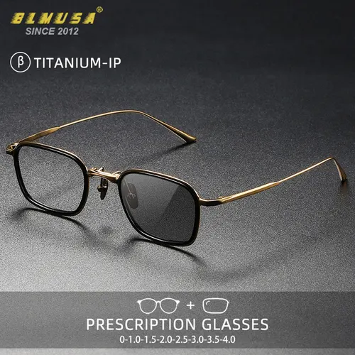Imagen 2 del producto BLMUSA moda titanio hombres de negocios gafas cuadradas Anti luz azul miopía fotocromática gafas de lectura graduadas personalizadas