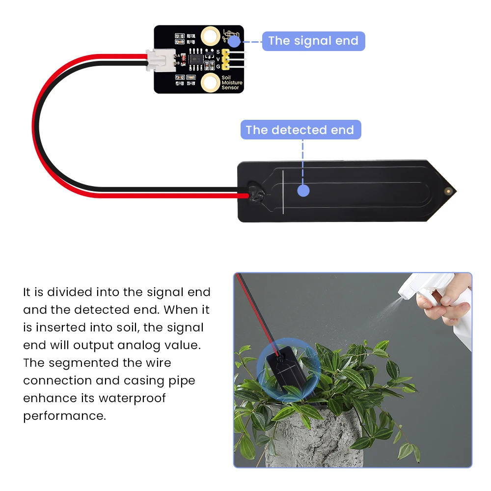 Keyestudio Nuovo tipo Sensore di umidità del suolo Tensione nominale 3,3-5,5 VDC TLC555 Chip di controllo Sensore capacitivo per ESP32 e Micro: bit