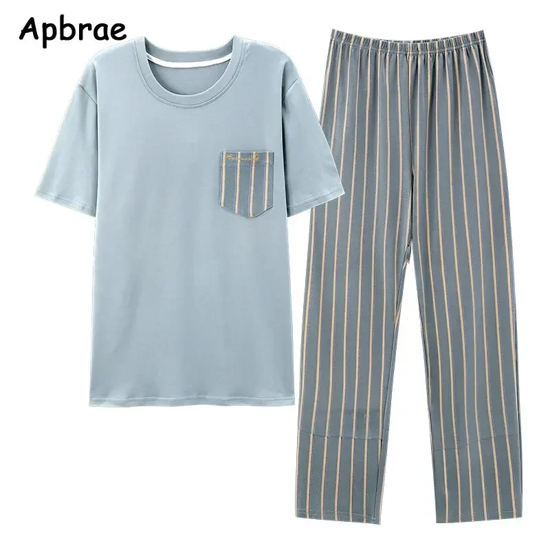 Plus Size 4XL Men Pajamas Set Summer Soft Cotton Leisure Sleepwear Elegant Pijamas for Men Loose Nightwear Sport Style Home Suit