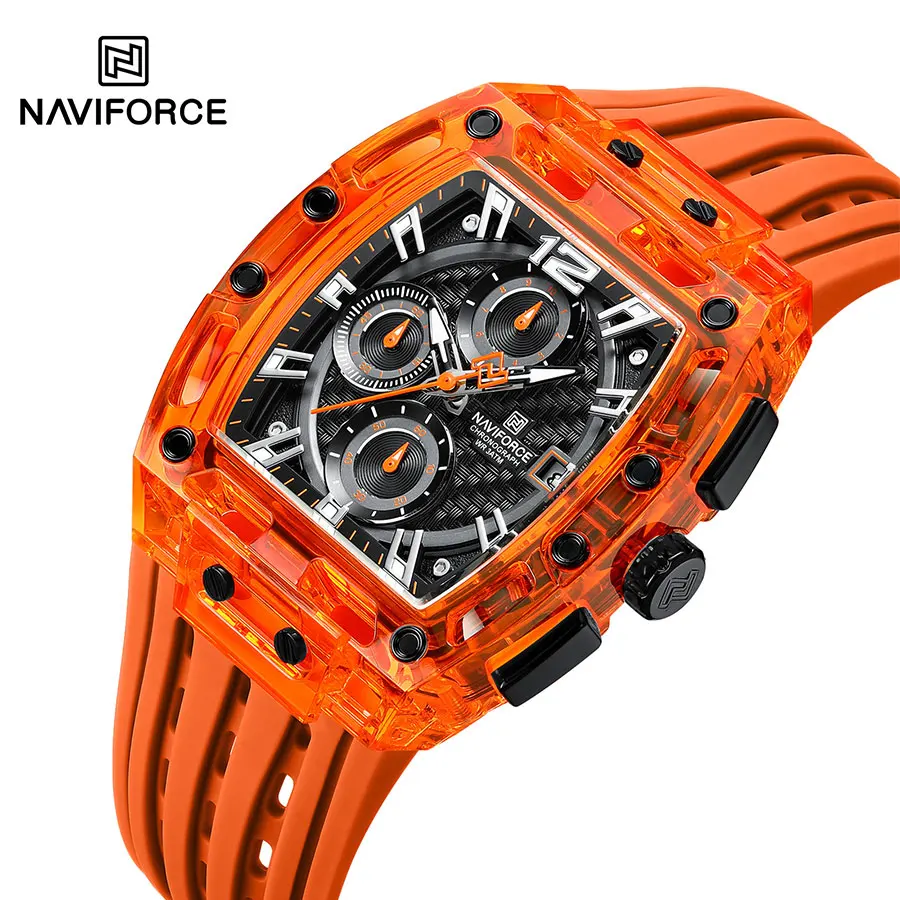 NAVIFORCE-relojes de cuarzo multifuncionales para hombre, Cronos coloridos de silicona, resistentes al agua