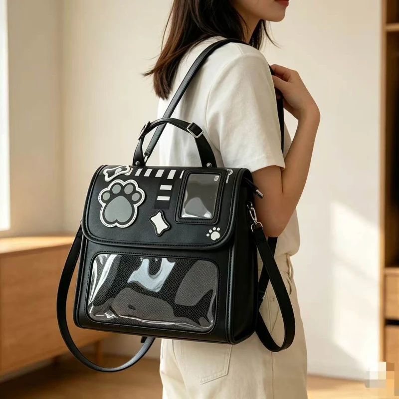 Cartoon Ita Bag Backpack, Kawaii Cat Paw Crossbody Shoulder Bag with Clear Transparent Display Window Trendy Collectible Purse