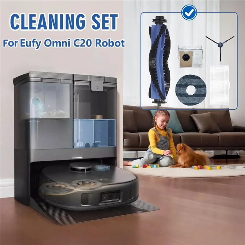 ملحقات بديلة للمكنسة الكهربائية Eufy Omni C20، الفرش الجانبية الرئيسية، مرشحات HEPA، وسادات الممسحة، أكياس الغبار