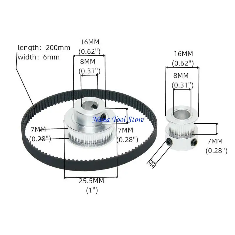 31GJ 2PCS Set 2GT Aluminum Timing Pulley 20&36 Teeth 6.35mm Bore Synchronous Wheel