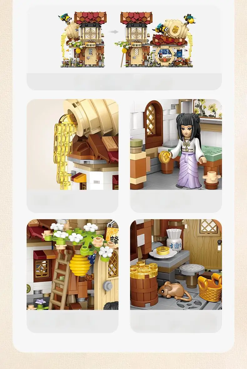 Diy casa de árvore de flor de cerejeira com partículas em miniatura montado bloco de construção modelo brinquedo bonito presente da menina brinquedo das crianças