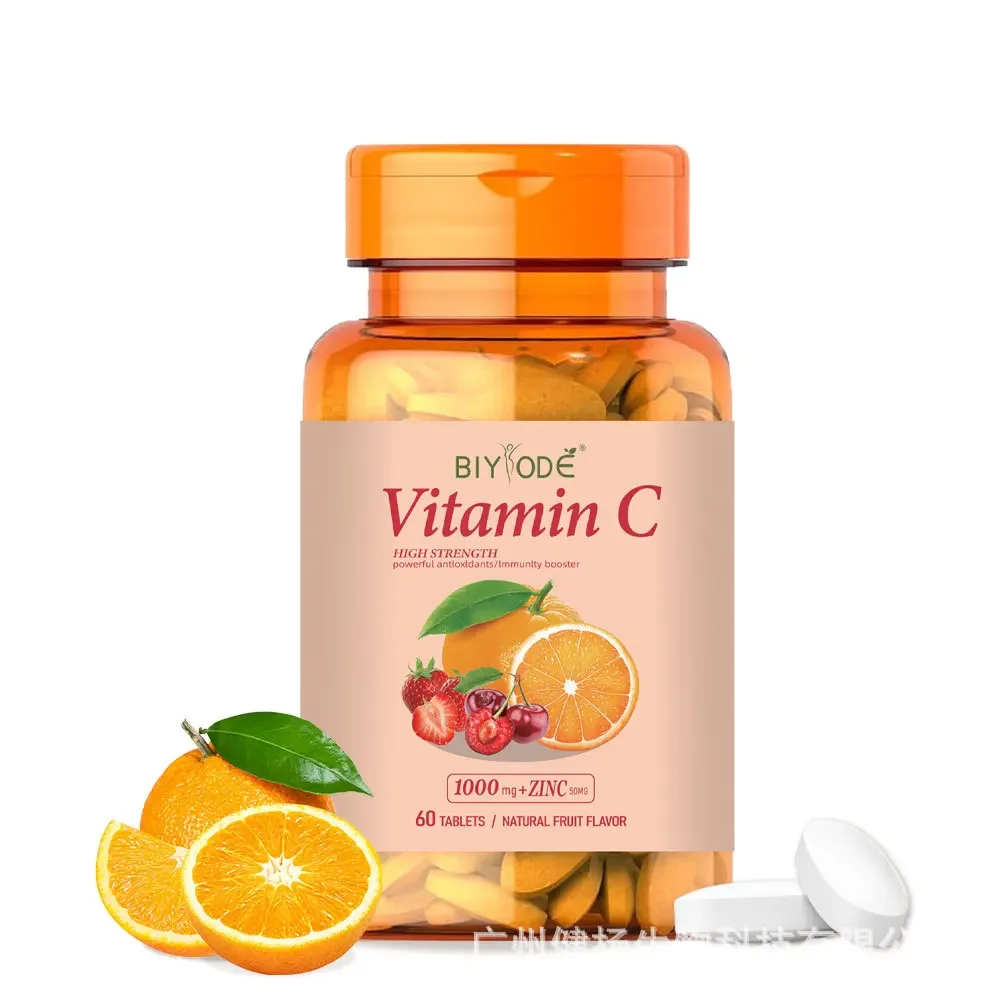 1 frasco de comprimidos de vitamina C para complementar a fibra dietética, melhorar a imunidade, reparar a barreira da pele