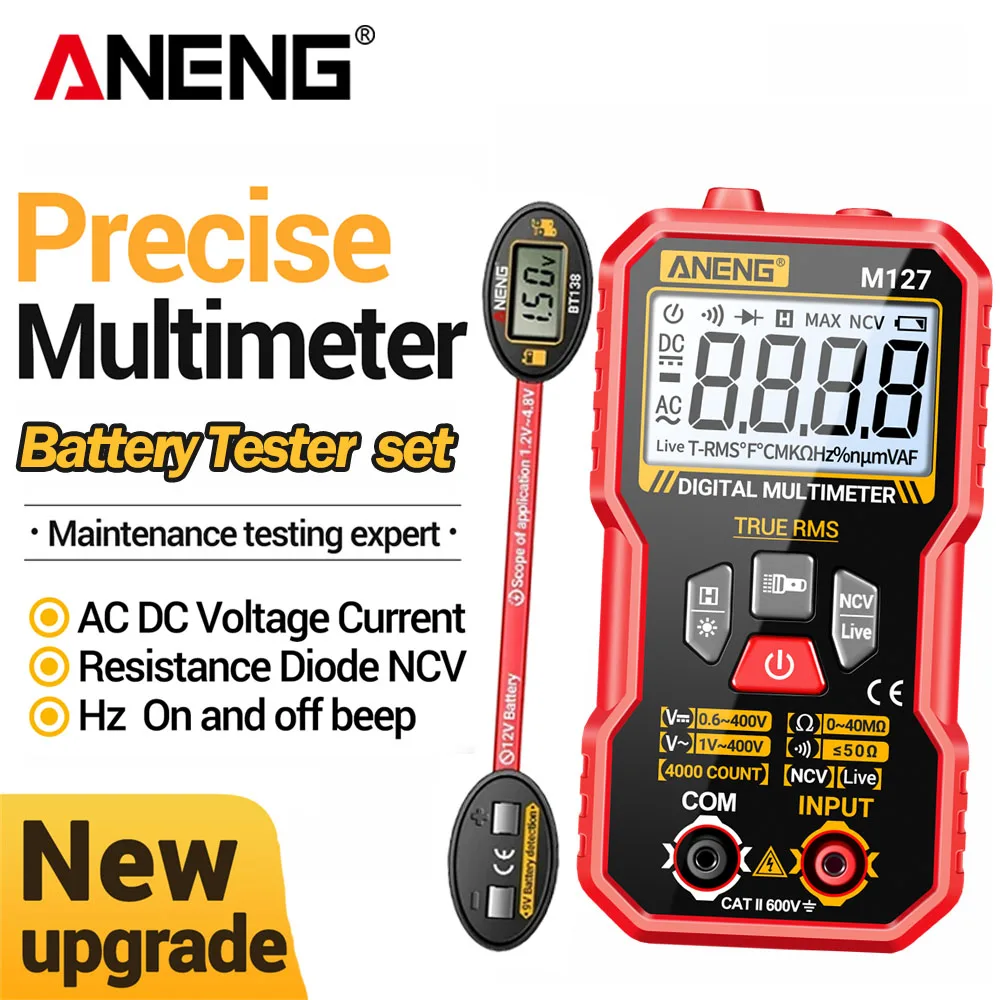

Мультиметр ANENG M127 с 4000 измерениями, тестер NCV, измеритель напряжения переменного/постоянного тока и сопротивления с функцией удержания данных и подсветкой