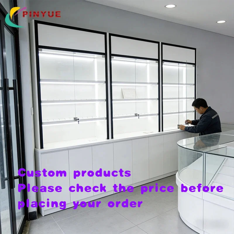 custom.Customized Shop Display Shelves Retail Cigar Shop Interior Design Plywood MDF Wooden Smoke Shop Showcase with Gla
