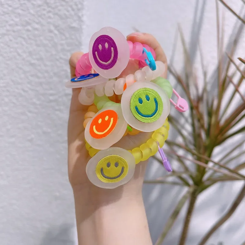 New Fashion Korean Style Frosted Phone Cord Hair Rope For Women Girl Tie Hair Rubber Band Smile Face Colorful Hair Accessories