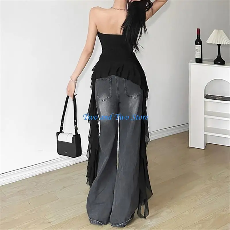

HX6F Stylish Strapless Sleeveless Top Breathable and Comfortable Polyester Ruched Blouses Great for Women Aged 18 to 35