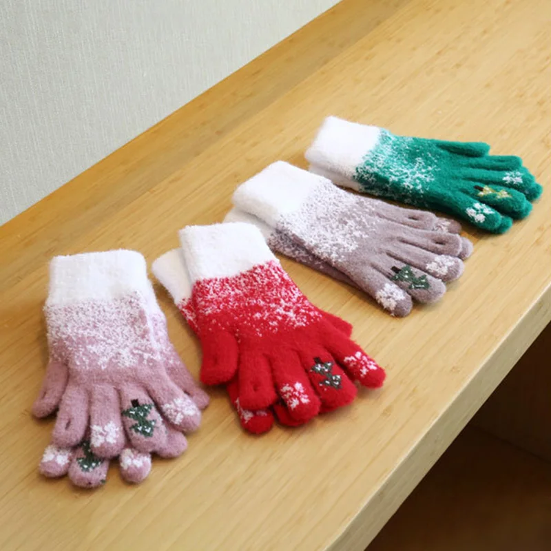 Guantes de punto de lana de Navidad para hombre y mujer, manoplas cálidas con patrón de copo de nieve, pantalla táctil, regalos de Año Nuevo, Invierno
