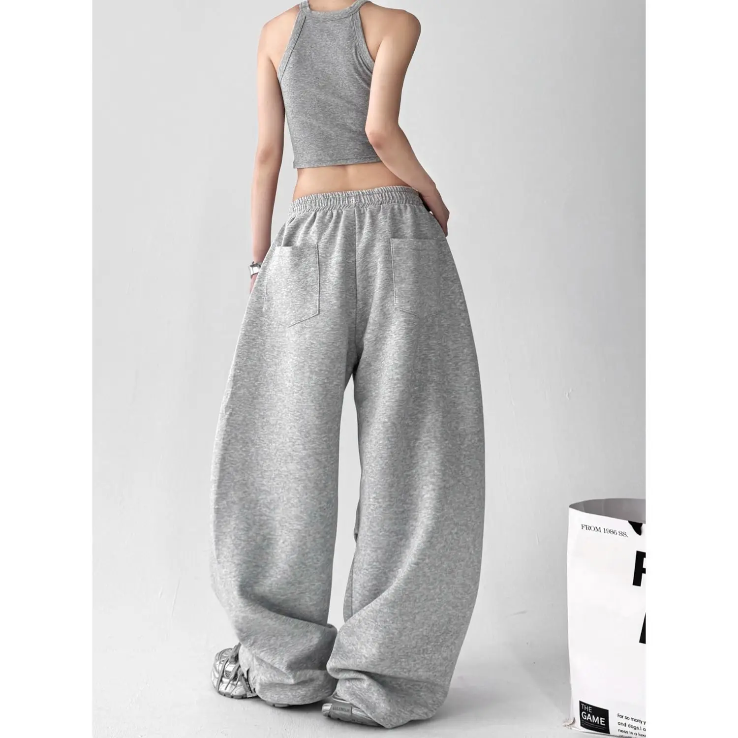 Calça Scimitar feminina bordada outono vintage lã forrado carga grande ao ar livre pernas largas à prova de vento multibolsos