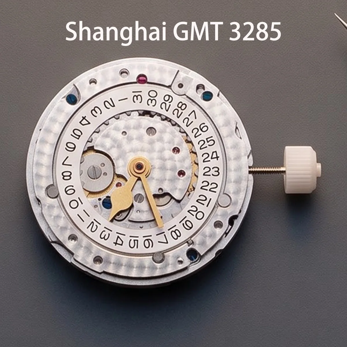 Shanghai VR3285 GMT Automatic Movement, 4 Hands 31J Blue Balance Watch Mod Replace Caliber Watch Mod Replacement Movement