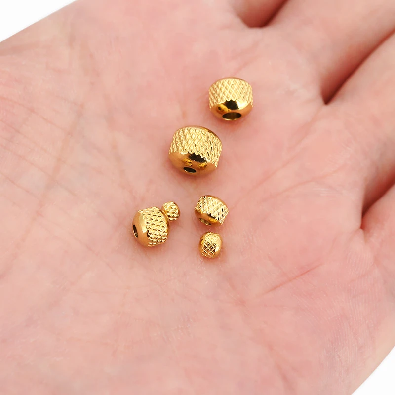 30pcs Stainless Steel 3/4/5/6/7/8mm Textured Spacer Beads 18K Loose Beads for Jewelry Making DIY Finding Supplies Accessories