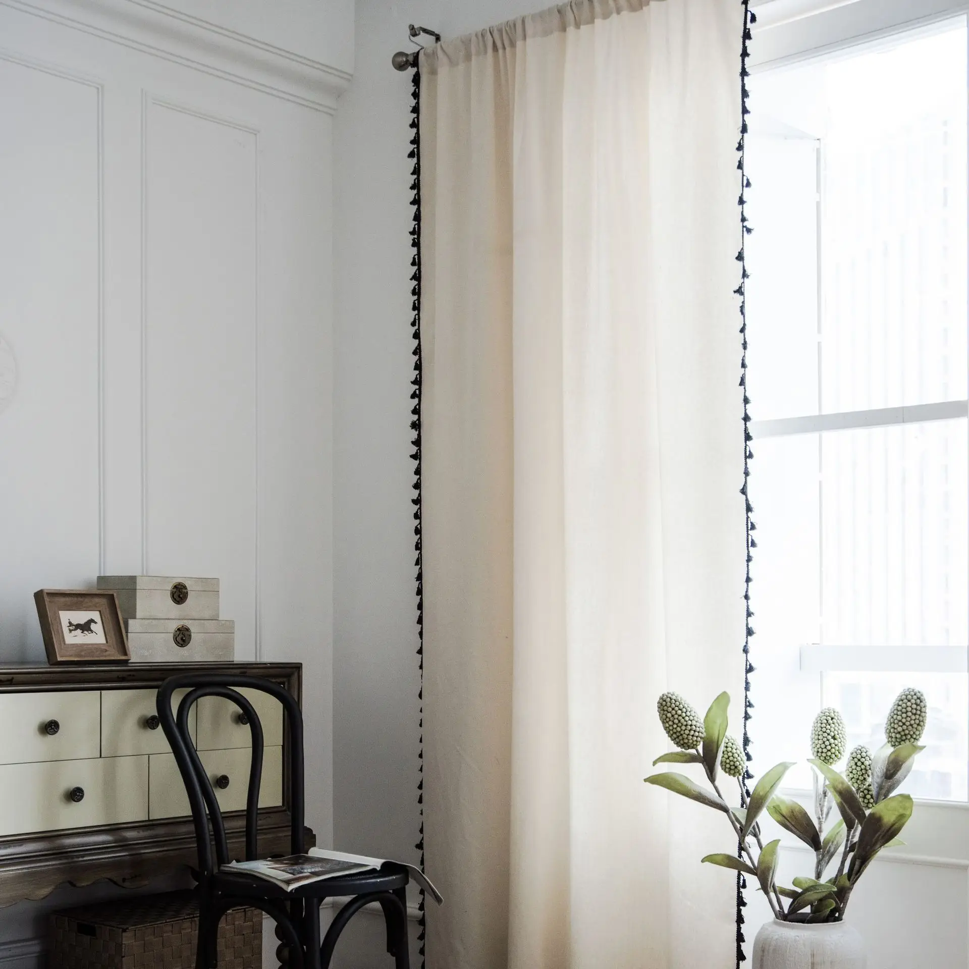 Curtain Solid Color Semi Blackout Kitchen White Minimalist Partition Curtain Bay Window Translucent Curtain Finished Product
