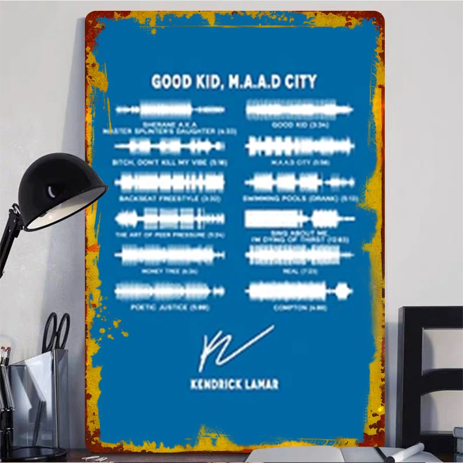 Kendrick Lamar Good Kid MAAD City Album Cover Custom Metal Tin Sign Wall Art Decor for Music Fans Home Bar
