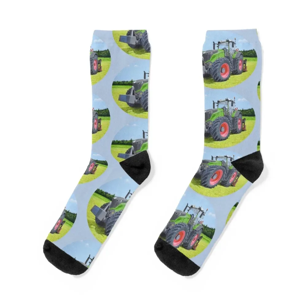 

Green Tractor in Field (blue) Socks cute anti slip football Socks Ladies Men's