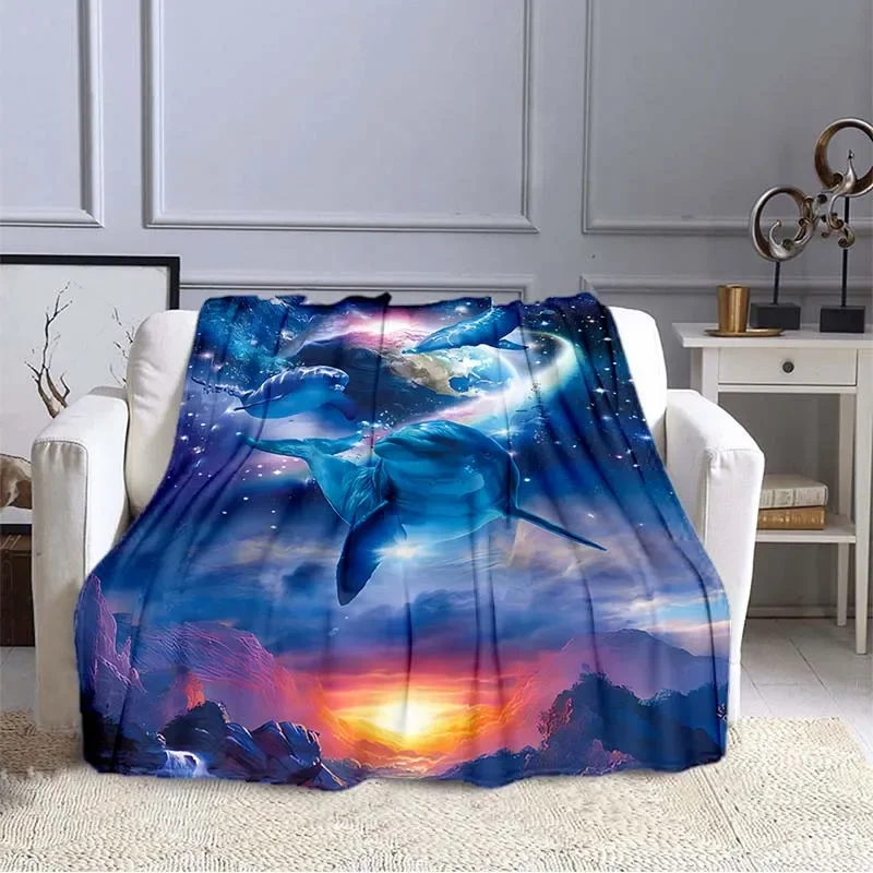 Kawaii Dolphin Blue Sea Animals Flannel Throw Blanket King Queen Full Twin Size for Kids Boys Girls Super Soft Warm Lightweight