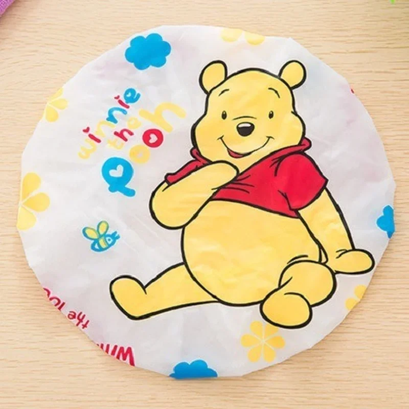 Disney Winnie the Pooh Stitch Shower Cap Cute Cartoon Waterproof Bath Hat Kawai Thickened Oil Fume Cap Girls Hair Salon Supplies